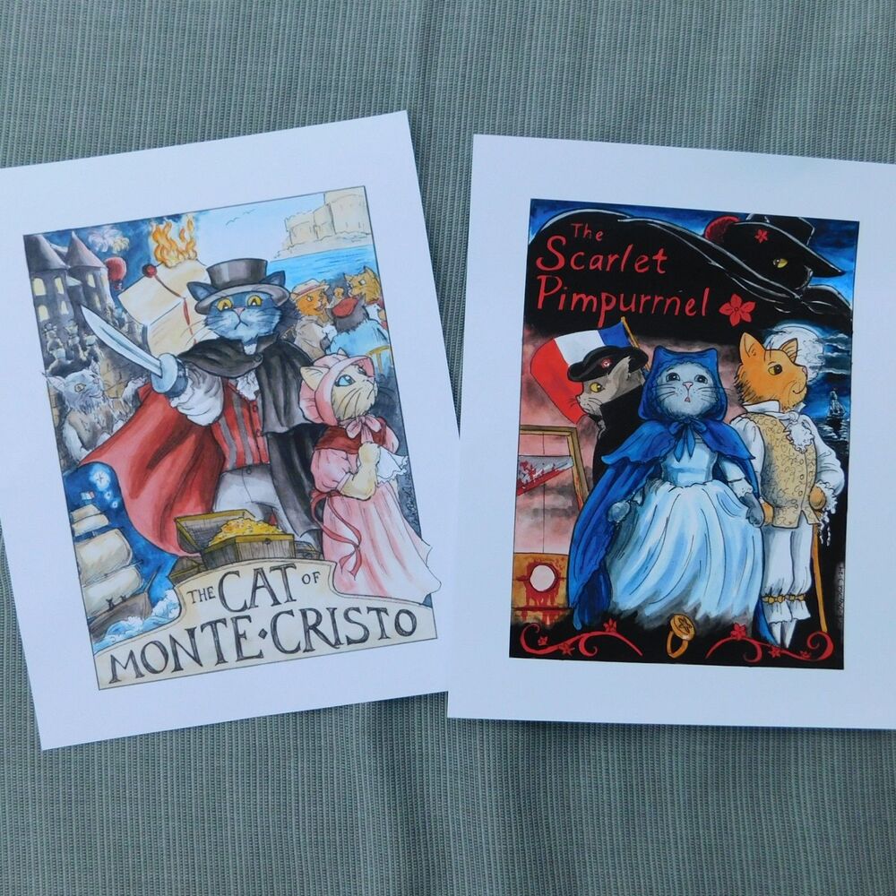 Erika Rae Heins Art Prints Cat of Monte Cristo & Scarlett Pimpurrnel Lot 2 8x10
